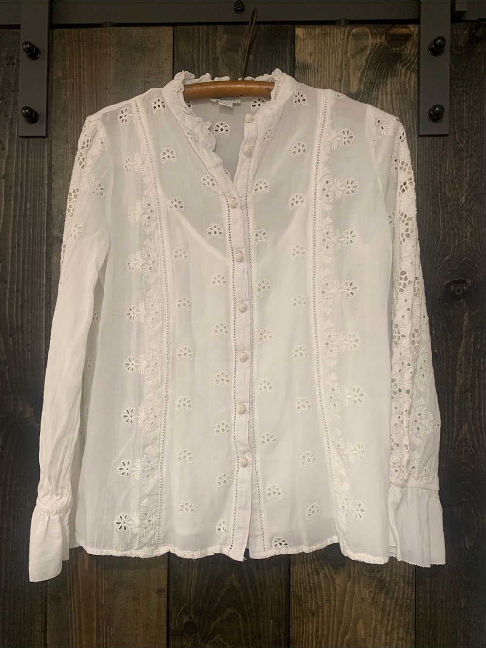 Sundance White Eyelet Embroidered Button-Up Lace Blouse with Camisole Size Sm